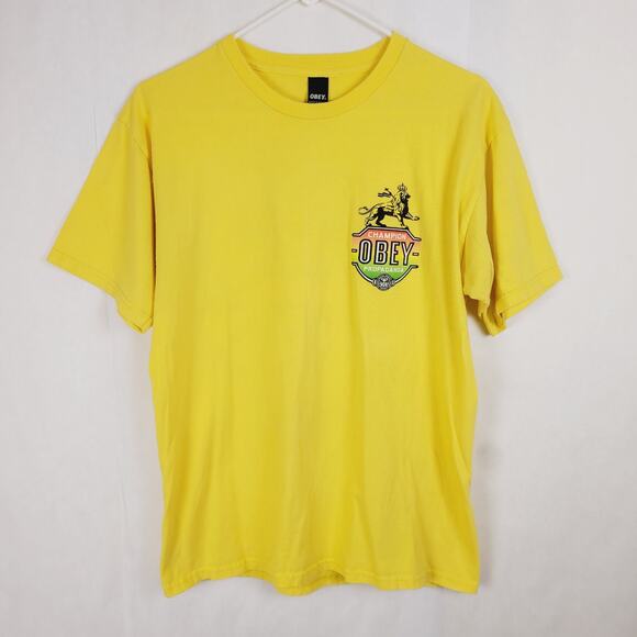 Obey yellow tshirt king lion graphic short sleeved size Medium Y2K Skater - Picture 2 of 6